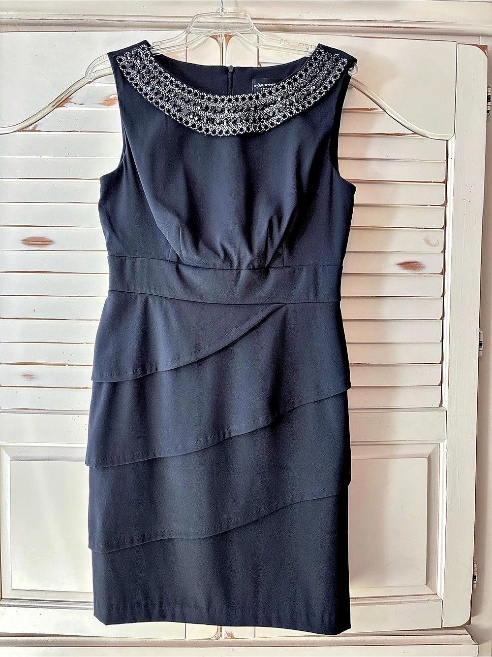 Connected Apparel Jeweled Collar Layered Scuba Dress Black Size 10